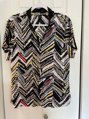 Jamie Sadock Black Zebra Print Zip Polo with Yellow & Red Accents XXL
